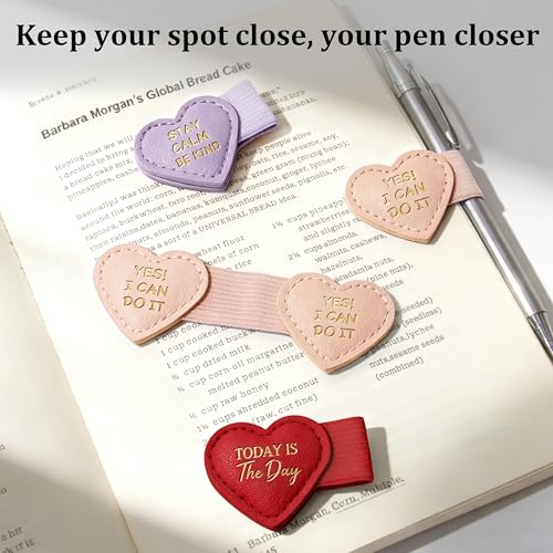 2Pcs Magnetic Leather Heart Bookmarks with Pen Holder, Cute Inspirational Motivational Quotes Book Markers Clip with Gift Box, Reading Accessories for Book Lovers Women Teacher (Pink, Yes I Can Do It) - color: Pink-yes I Can Do It