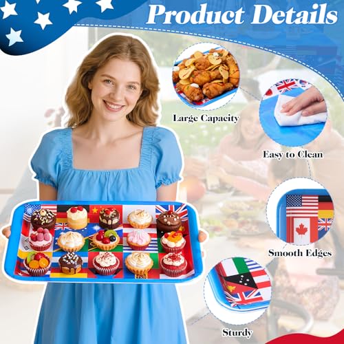 Vesici 4 Pack World Flag Serving Trays 13x10 Melamine Platters for Around the World Party Decorations, Rectangular International Map Dishes for Multicultural Global Theme Appetizers, Missionary Events - style: Flag