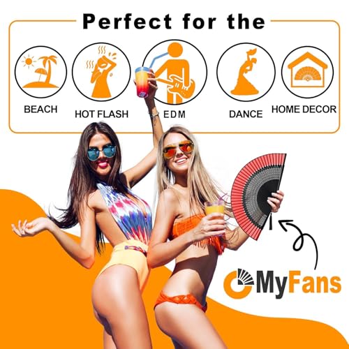 Hand Fan for Women Foldable - Folding Chinese Japanese Vintage Bamboo Silk Fan - Ideal for Hot Flashes, Church, EDM, Festivals, Dancing and Gifts (Sexy Black-Red) - color: Sexy Black-red