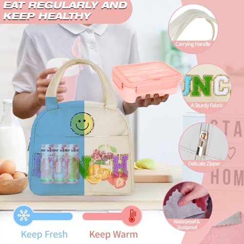Kolewo4ever 77 Pieces Lunch Box Kit White Lunch Bag for Women White Insulated Lunch Bag 3 Layer Stackable Leakproof Lunch Box Containers with Cup,Spoon,Fork,60 Pieces Lunch Box Notes - color: White