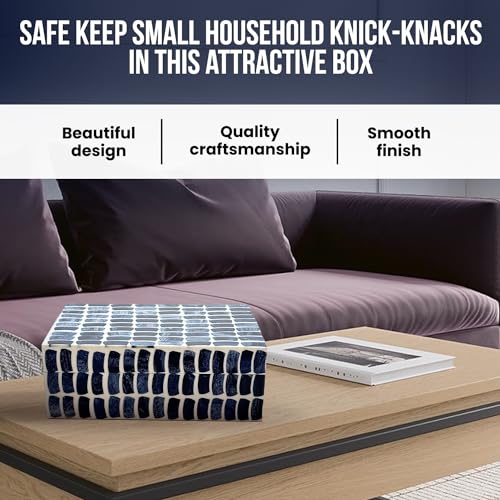 Perilla Home Home Decor Decorative Storage Wooden Box Small Shibu Organizer Tool Stash Card Craft Treasure Trinket Memory Keepsake Jewelry Box for Men and Women, Gifts For All, Blue and Off White - color: Blue & Off White