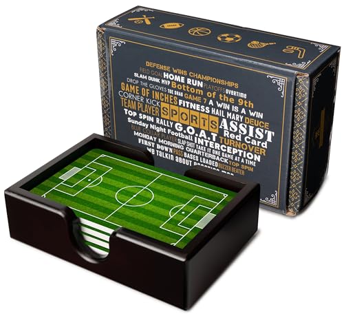 Soccer Field Ceramic Coasters with Holder. Absorbent Coaster for Drinks, Coaster Set, Table Coaster. Gift for Men, Football Decorations, Party Favors - color: Soccer