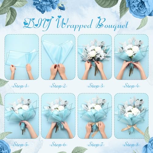 Ctosree 240Sheets Flower Wrapping Paper,Waterproof Korean Bouquet Wrap 23in - color: Baby Blue