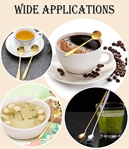 9 Pcs Flower Spoon Coffee Teaspoon, ESRISE Stainless Steel Tea Spoon(Gold) - color: Gold