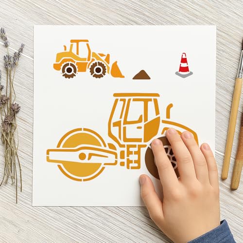9Pcs Construction Vehicles Stencil PET Painting Templates Tractor Inlay Border Stencils for Furniture Reusable DIY Craft for Wall Wood Fabric Canvas Paper Decor - color: construction vehicle