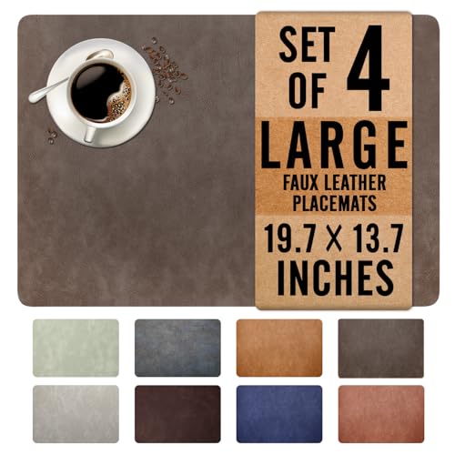 UnivoColors Washed Cowhide Pattern Faux Leather Big Size Placemats Set of 4, Waterproof Easy to Clean Anti-Slip PU Table Mats for Party Decoration19.7″×13.6″,Dark Brown Retro Cowhide Pattern,N - color: Dark Brown