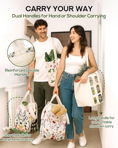 Miss Adola Cute Extra Large Canvas Grocery Tote Bag - color: Orange Floral
