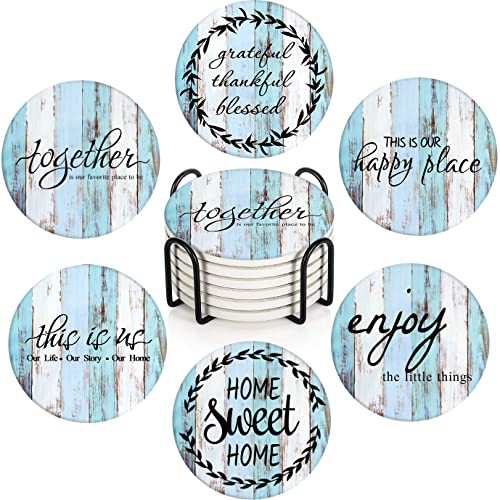 Britimes Coasters for Drinks, Set of 6, Ceramic Stone, Vintage Blue - color: Retro 1