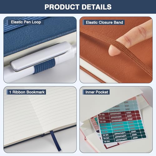 Lined Journal Notebook, with Pen, Leather Hardcover, A5 (5.7"x8.4"), 3 Pack, for Women Men, Work, Writing, Travel - color: Blue_brown_black, size: A5