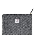 Harris Tweed Handmade Wool Zip Pouch with YKK Zipper Organizer Bag - color: Grey, size: Large