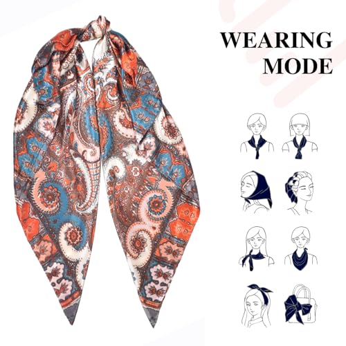 35 Inches Silk Head Scarf-Satin Hair Scarves Silk Bandana Scarf Headscarf for Women's Fashion Scarves - color: Cashews With Buddha-white