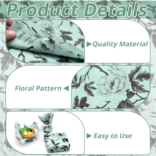 Benvo Floral Tissue Paper 20x29 Inch - 20 Sheets Decoupage Craft Paper for Gift Wrapping, Flower DIY Art Projects, Spring Wedding, Birthday & Baby Shower Decorations(Style L) - color: Mint Peony