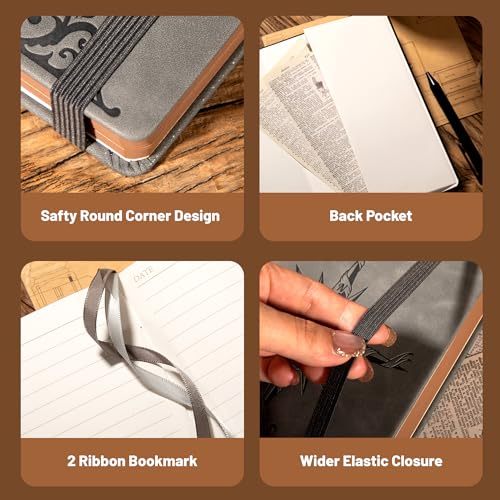 CAGIE Compass Leather Journal for Men, A5 Lined Notebook Writing Gift - color: Gray