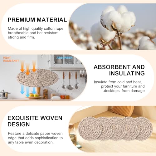 OIAHOMY 10 Pcs Drink Coasters with Holder, Boho Cotton Woven Coaster Set, Absorbent Coaster Protection for Various Cups, Ideal for Coffee Tables Home Decor and Gift, 4.3 Inches, Brown - color: Brown, size: 10Pcs