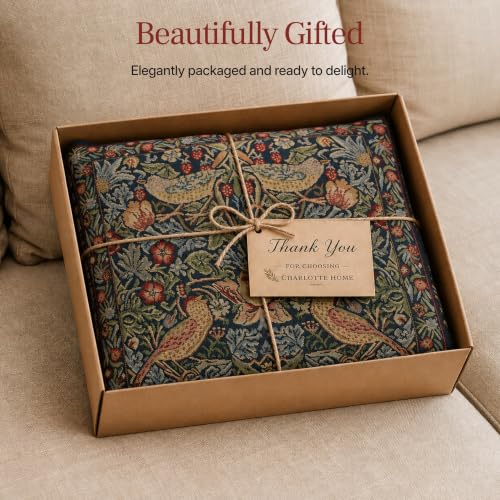 William Morris Strawberry Blue Tapestry Throw Pillow Cover 16 x 16 in - color: Strawberry Blue