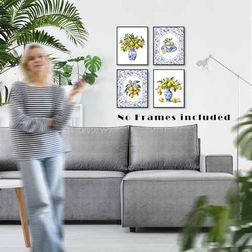 LUKIPOM Chinoiserie Lemon Wall Art Posters Set of 4 Unframed - color: Color 004