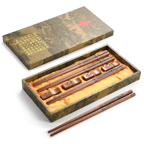 Reusable Chopsticks, Hand-Carved Phoenix Design Wooden Chopstick, Chinese Chopsticks Reusable Dishwasher Safe, Chop Sticks Gift Sets - 4 Pairs - color: Phoenix Chopsticks (4 Pairs)