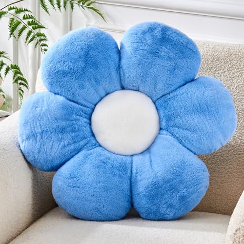 Flower Pillow,19.6In Daisy Pillow Blue Throw Pillows - color: Blue, size: 19.6IN
