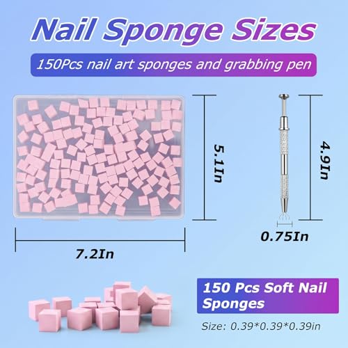 Soft Nail Sponges（150PCS）, Reusable Nail sponges,Nail DIY sponges, Nail Art sponges, 1PCS Grabbing Pen and Nail Brush Professional Accessories Manicure Salon Supplies (Light pink) - color: Light pink