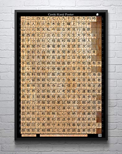 Genki Kanji Poster Japanese Language Learning Poster (24"x36") - Learn over 300 Characters of the Japanese Alphabet, Large Matte Laminated Print Wall Art (Non-Glossy Museum-Grade Laminate)