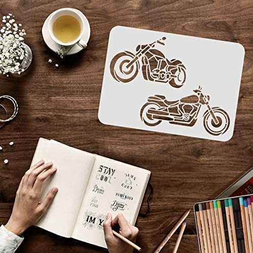 FINGERINSPIRE Motorcycles Stencil Template 11.7x8.3 inch 2 Autobikes Mylar DIY Art Craft Reusable Washable Vehicles Wall Drawing Stencils Painting Chalk Signs for Painting Window Wall Decoration - color: Motorcycles