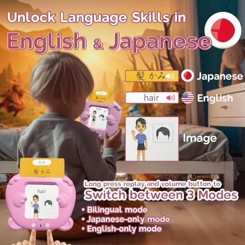 English Talking Flash Cards Bilingual for Kids - Japanese, Pink - color: Japanese, size: Pink