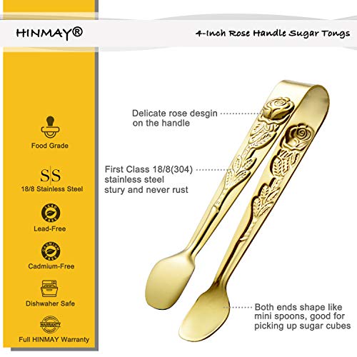 HINMAY 6PCS Mini Serving Tongs 4 Inches Small Rose Sugar Cube Tongs (Gold) - size: 4-Inch