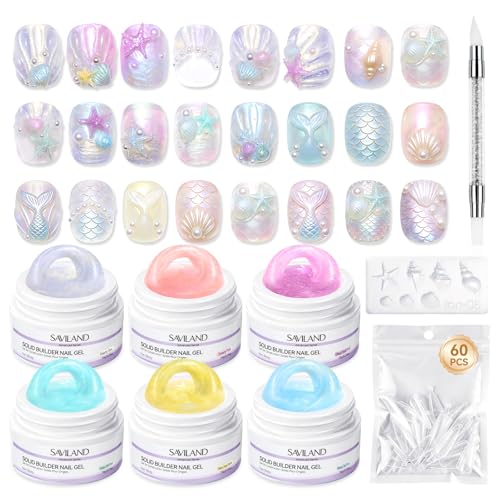 SAVILAND 6PCS Solid Builder Nail Gel Kit Non-Sticky Aurora 30 Day Long-Wear - color: Aurora