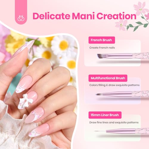 Beetles Gel Polish Nail Art Brushes Set 6 Pcs Nail Brush and 8 ml Pink - color: C-Pink-06