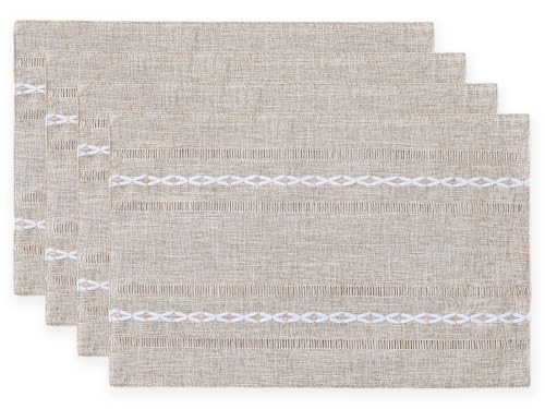 Wracra Cotton Linen Place Mats, Brown Embroidered Placemats Set of 4 - color: Hemstitched Brown, size: Placemats(Set of 4)