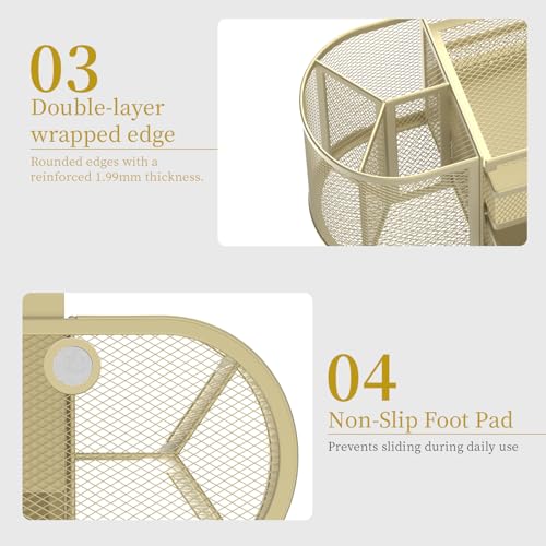 SUPEASY Mesh Desk Organizer, Pen Holder for Desk with 2 Drawers, Yellow - color: Golden Yellow