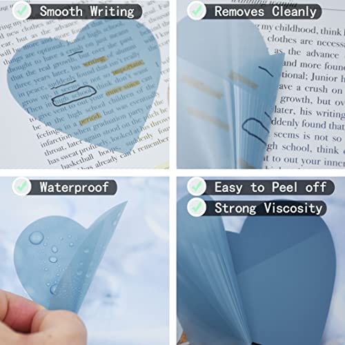 YOUDEFUL 800Pcs Transparent Sticky Note,2.76x2.76 Clear Heart Sticky Note - size: Heart Morandi