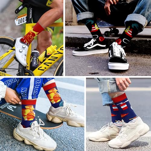 WeciBor Men's Combed Cotton Novelty Crew Socks Size 7-15 - color: Black/Red/Multicolor Firefighting-4m, size: 7-12
