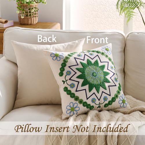 Embroidered Floral Throw Pillow Cover 18x18 Set of 1 Green - color: Green, size: 18" x 18" (Pack of 1)