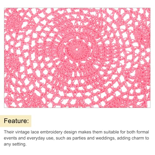 uxcell Lace Doilies, 4pcs 8" - Cotton Woven Round Crochet Coaster, Floral Design Fabric Handmade Placemat for Drink Wedding Party Decoration (Dark Pink) - color: Dark Pink