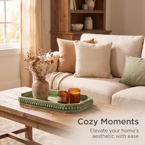 Hrastany Sage Green Wood Decorative Tray, Coffee Table Tray for Ottoman - color: Burnt-z8, size: 15.7" x 10.2" x 1.6"