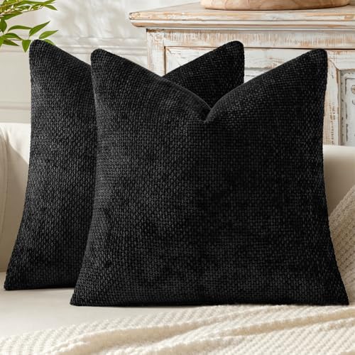 MIULEE Decorative Couch Throw Pillow Covers 18x18 Inch Black 2 Pack - color: Black, size: 18" x 18" (Pack of 2)