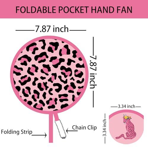 4 Pack Hot Pink Leopard Foldable Hand Fans, Versatile Round Handheld Fans for Travel, Events, Indoor and Outdoor (Hot Pink) - style: Pink Leopard