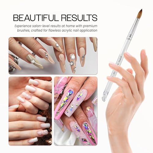 PANA Pure Kolinsky Hair Brush - Round Clear Acrylic Handle (Size 14) - Nail Brush for Acrylic Nail Application, Nail Extension, Manicure Pedicure Salon Beginner and Professional - color: Clear, size: Size 14
