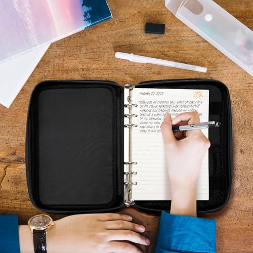 Zannaki A5 Zipper Binder with Binder Pockets, Dividers, Refill Paper, 6 Ring Refillable Binder Notebook for Personal Planner Journal Cash Budget Diary File Album Photocard Portable Travel Organizer