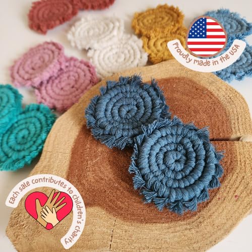 Cotton Car Coasters for Cup Holders, 2PC Car Cup Coasters, Drink Coaster Holder, Cute cupholder Coaster Accessories for Women, Macrame, Boho (Peacock Blue) - color: Peacock Blue