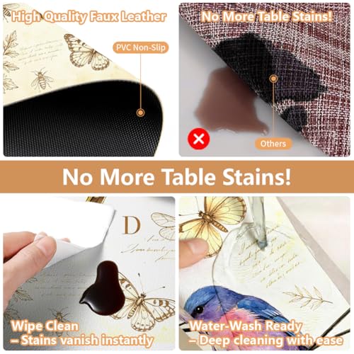 Peacoblue Placemats Set of 4,Faux Leather Vintage Bird Design - style: Vintage Bird