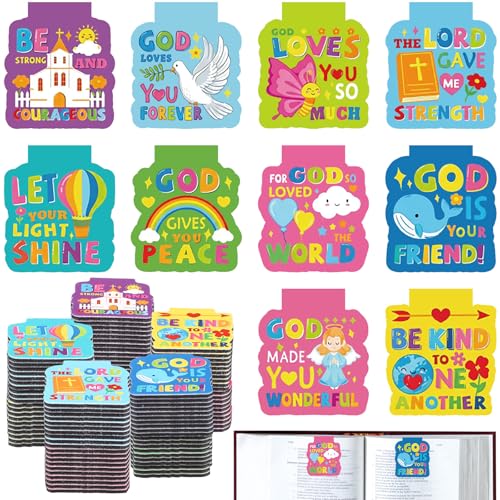 Resurhang 100 Pcs Bible Verses Magnetic Book Marks for Kids Motivational Magnet Religious Bookmark in 10 Designs 1.38 Inches Back to School Gifts for Teachers Students and Books Lover Gifts - style: Bible Verses