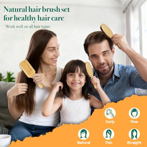 Sofmild Hair Brush Set with Bamboo Detangling Brush and Boar Bristle Brush - color: Black White