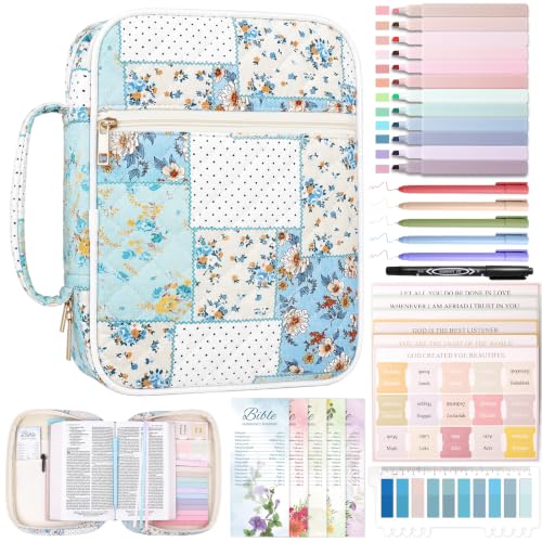 XKDOUS Bible Cover for Women Bible Bag Kit Church Book Holder Carrying Case - color: Dot Patchwork