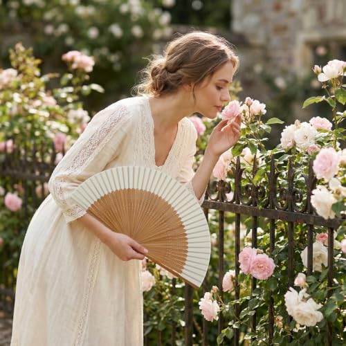 Nydotd Hand Fan for Women Foldable Chinese Japanese Vintage Bamboo Silk Fan for Hot Flashes Dancing Festivals Church Party Gift