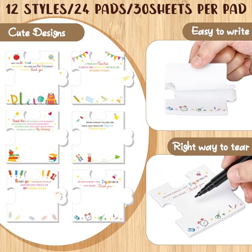 Yinder 24 Pads Puzzle Sticky Notes Teacher Appreciation Thank You Gifts - color: Multicolor, size: Teacher