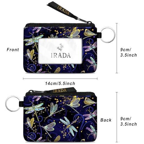 IRADA ID Case Wallet Keychain with Clear ID Window Zipper Cute Coin Purse for Women Water Resistant Small Coin Pouch-Dragonfly Keychain Wallet - color: Dragonfly-Keychain Wallet