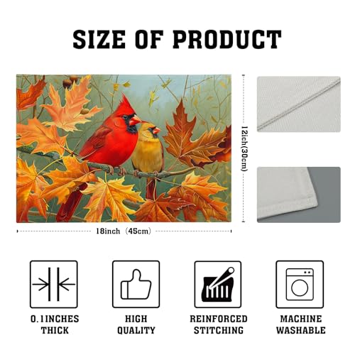 Giwawa Fall Birds Placemats Set of 4, 12"x18" Autumn Trees Maple Leaves Chestnuts Table Mats, Thanksgiving Harvest Heat Resistant Washable Linen Place Mat for Kitchen Dining Holiday Party Decor - color: Fall Birds