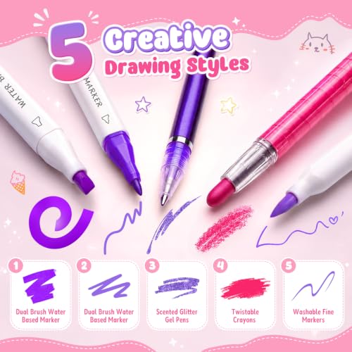 beefunni 68PCS Washable Markers Set for Kids 4-8, with Unicorn Case